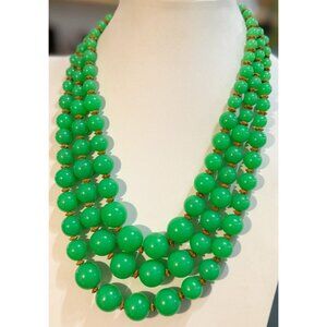 Vintage Green Plastic Graduating Beads Multi Layer Strand Adjustable Necklace